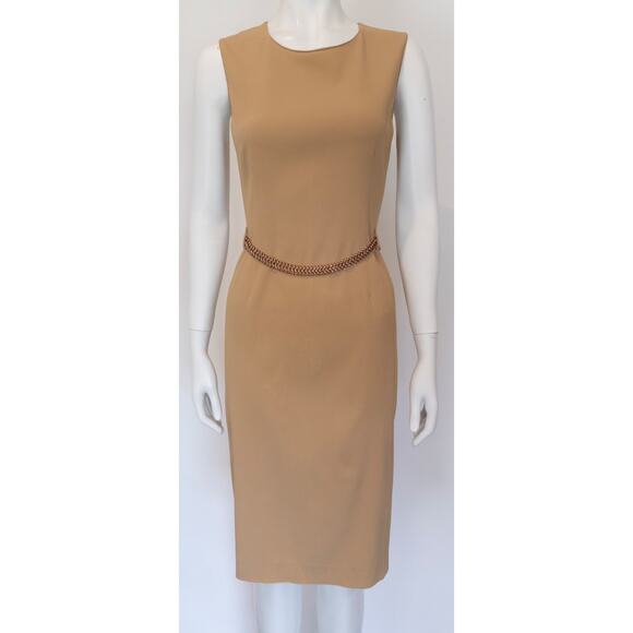 1990s Prada Tan Sleeveless Belted Dress - Picture 1 of 8